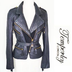Temperley London Womens Black and Anthrazit Grey Moto Leather Jacket Studs 4